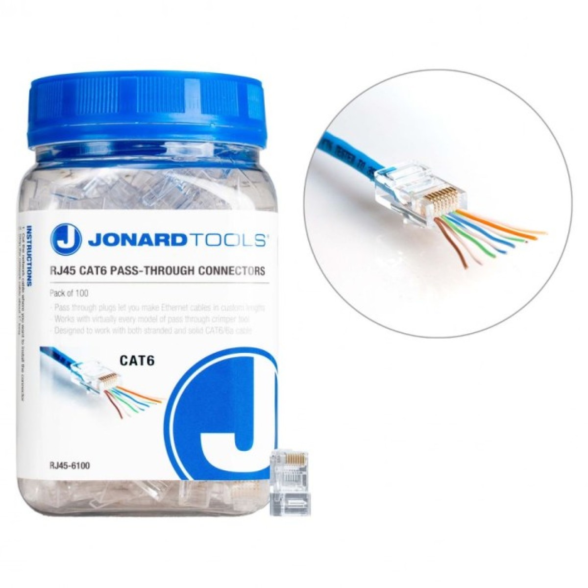 Сквозные коннекторы Jonard Tools RJ45 (CAT6) для одножильных и многожильных проводников (100 шт) JIC-RJ45-6100 256_256.jpg