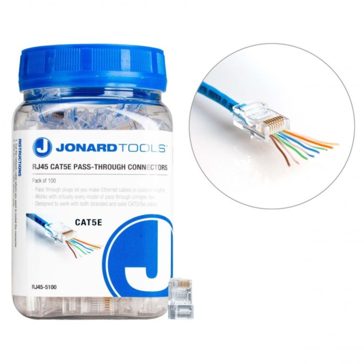 Сквозные коннекторы Jonard Tools RJ45 (CAT5e) для одножильных и многожильных проводников (100 шт) JIC-RJ45-5100 256_256.jpg