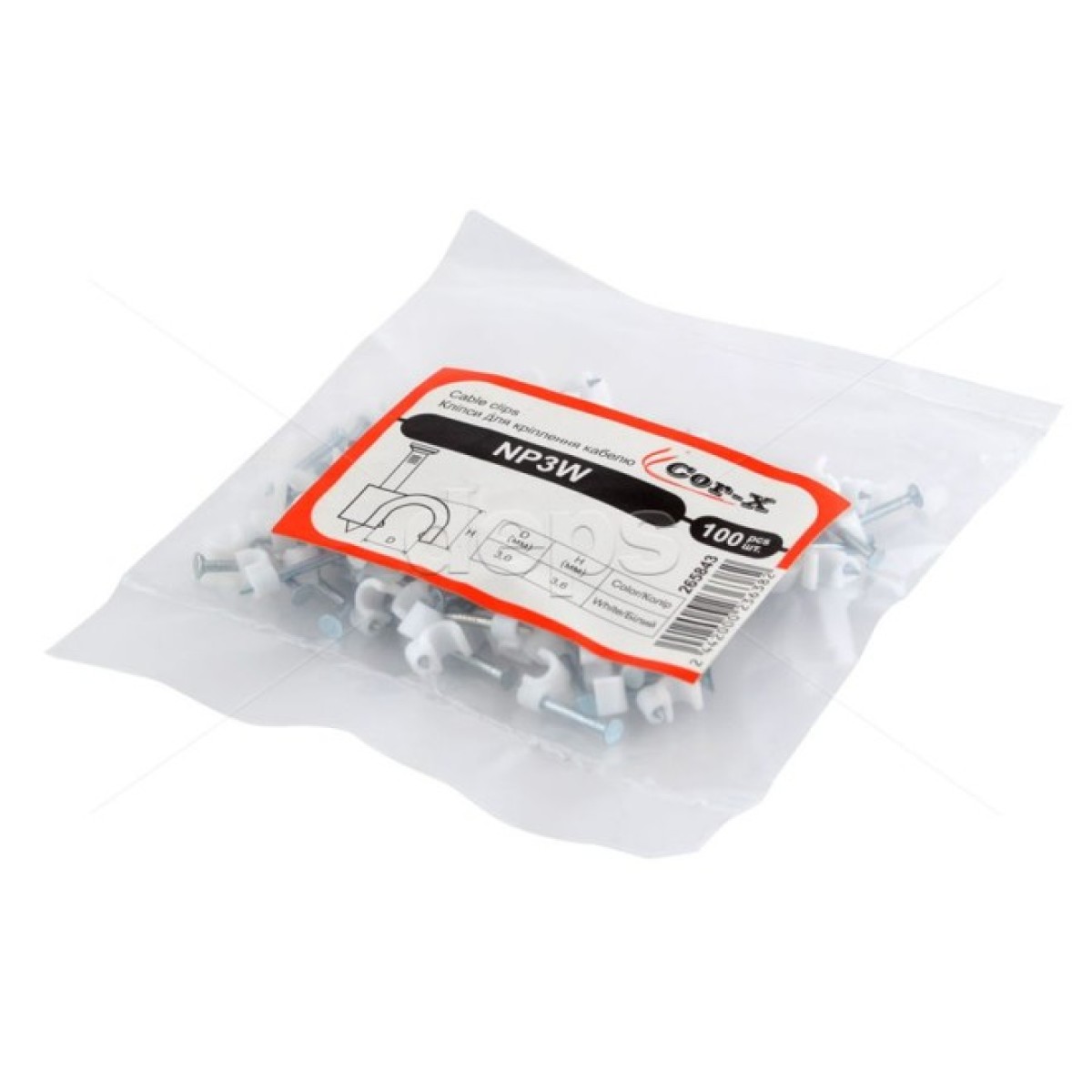Кліпси для кріплення кабелю Cor-X NP3W 100шт.=1пач. 256_256.jpg