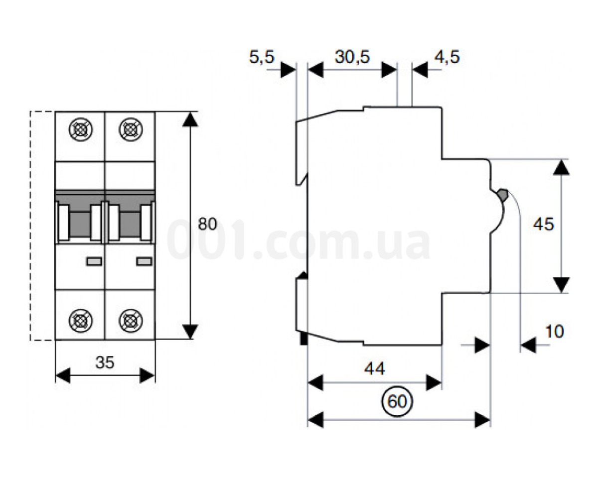 Автоматический выключатель HL-C10/2 2P 10 А х-ка C, Eaton (Moeller) 98_78.jpg - фото 2