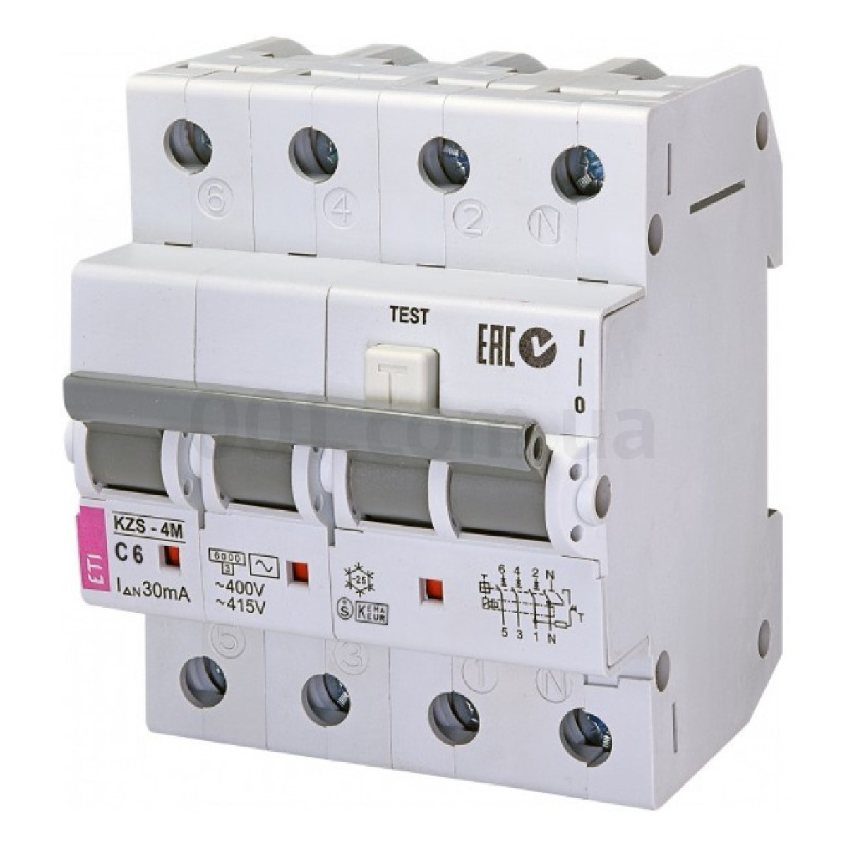 Дифференциальный автоматический выключатель KZS-4M 3p+N C 6/0,03 тип AC (6kA), ETI 98_98.jpg - фото 1