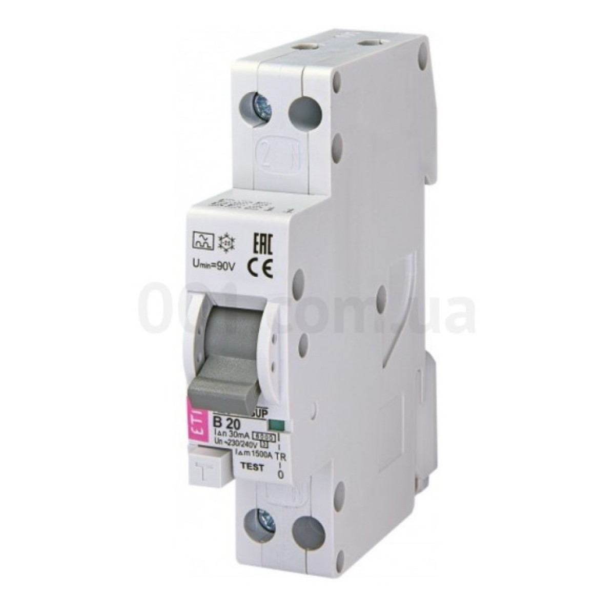 Диференційний автоматичний вимикач KZS-1M SUP B 20/0,03 тип A (6kA, верхнє підключення), ETI 98_98.jpg - фото 1