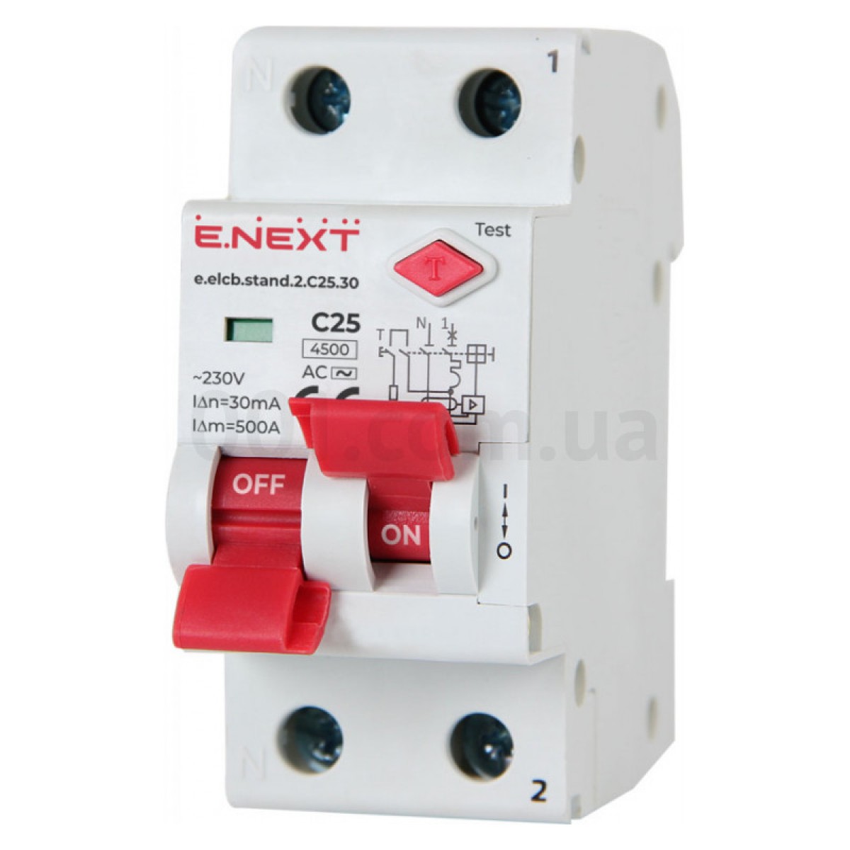 Автоматический выключатель дифференциального тока (дифавтомат) e.elcb.stand.2.C25.30, 2P 25 А 30 мА хар-ка C, E.NEXT 98_98.jpg - фото 1