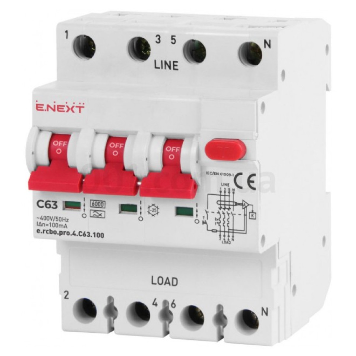 Вимикач диференційного струму з захистом від надструмів e.rcbo.pro.4.C63.100 3P+N 63А С тип А 100мА, E.NEXT 256_256.jpg