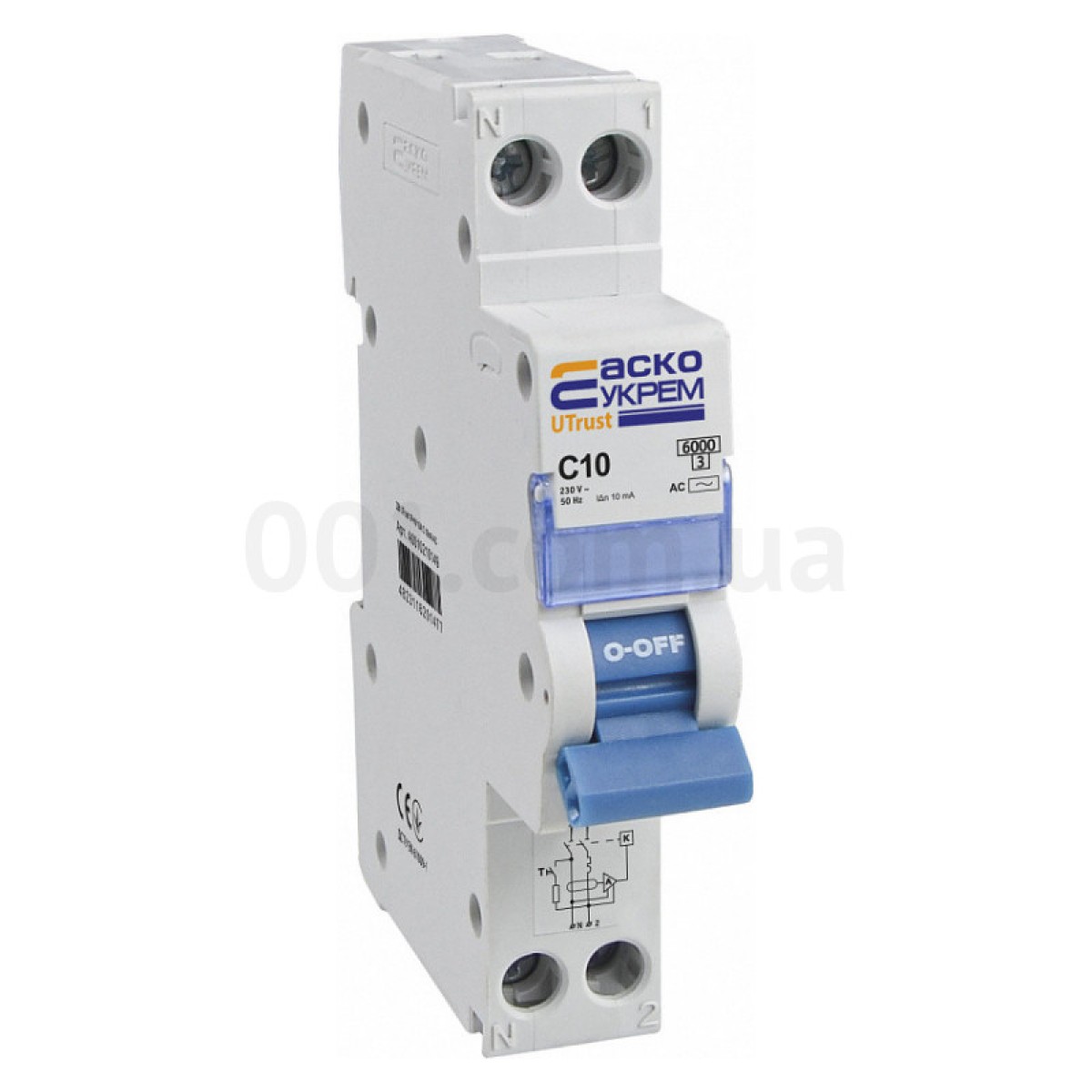 Диференційний автоматичний вимикач UTrust 1P+N (18 мм) 10А C 10мА тип AC, АСКО-УКРЕМ 256_256.jpg