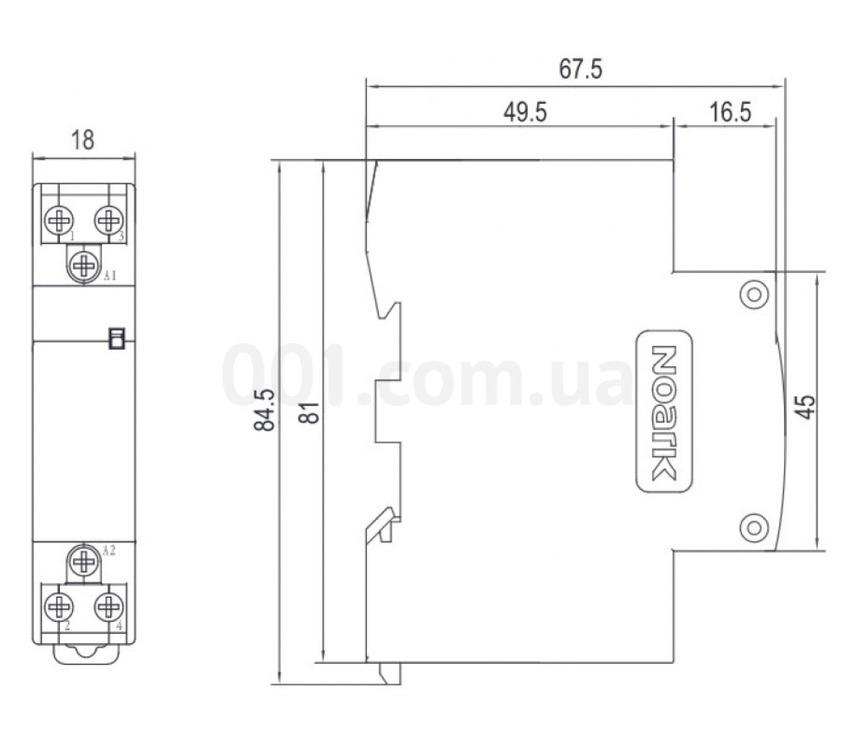 Контактор модульный Ex9CH25 11 25А 230V 1НО+1НЗ, NOARK 98_86.jpg - фото 2