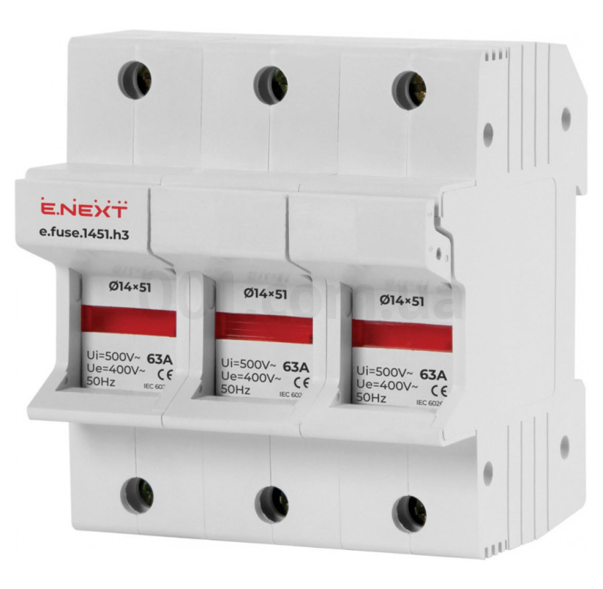 Тримач плавкого запобіжника 14×51 мм на DIN-рейку з індикацією e.fuse.1451.h3, 3P 63 А, E.NEXT 256_250.jpg
