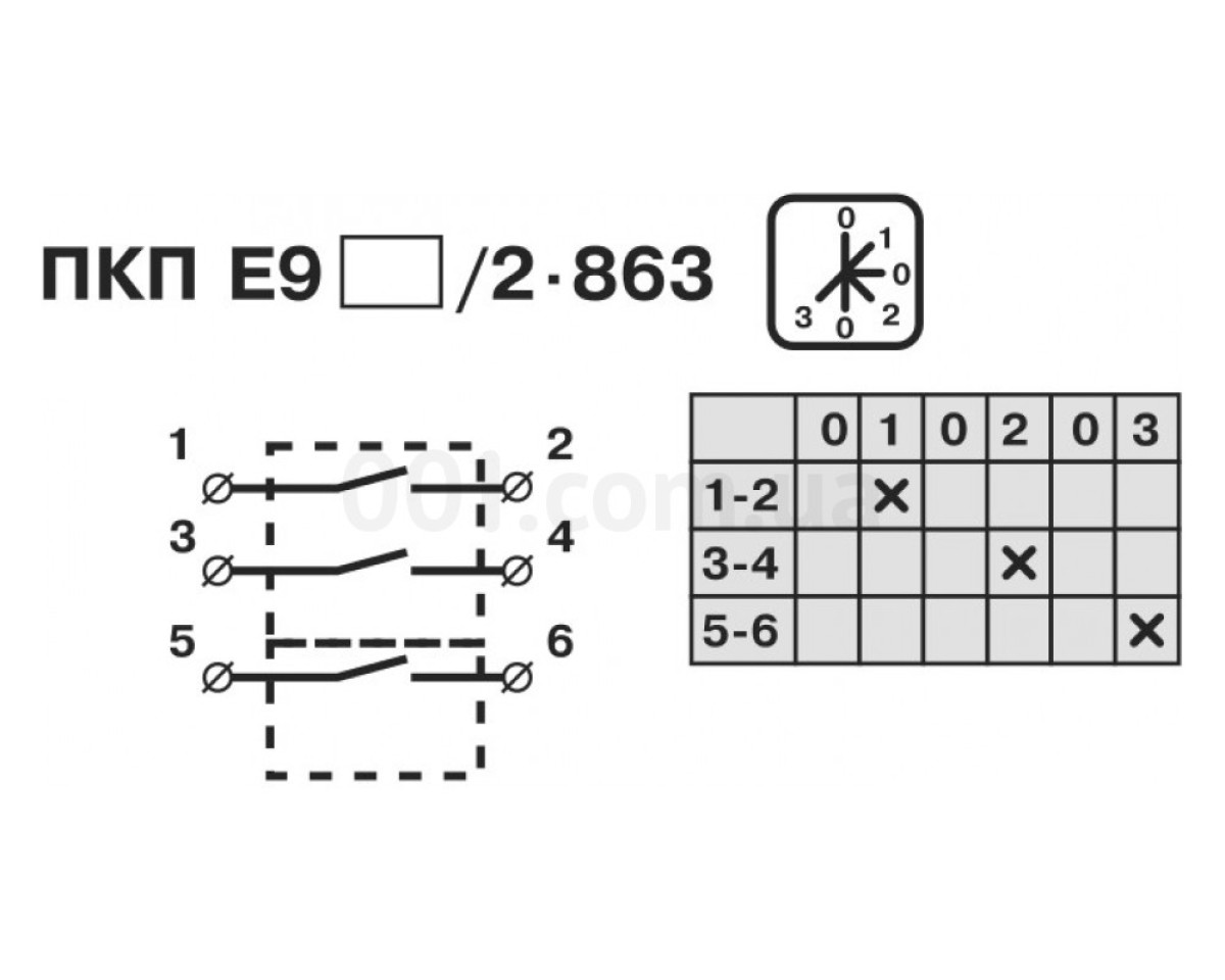 Перемикач кулачковий пакетний ПКП Е9 25А/2.863 (0-1-0-2-0-3 вибір фази), АСКО-УКРЕМ 98_78.jpg - фото 2