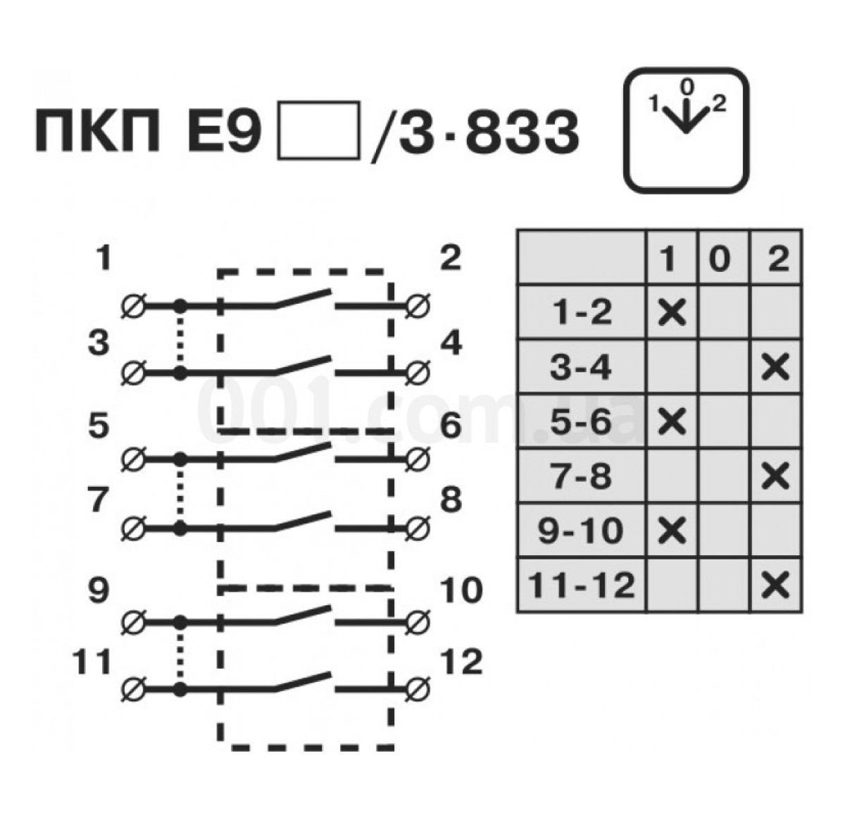 Переключатель кулачковый пакетный ПКП Е9 50А/3.833 (1-0-2) 3P, АСКО-УКРЕМ 98_95.jpg - фото 3