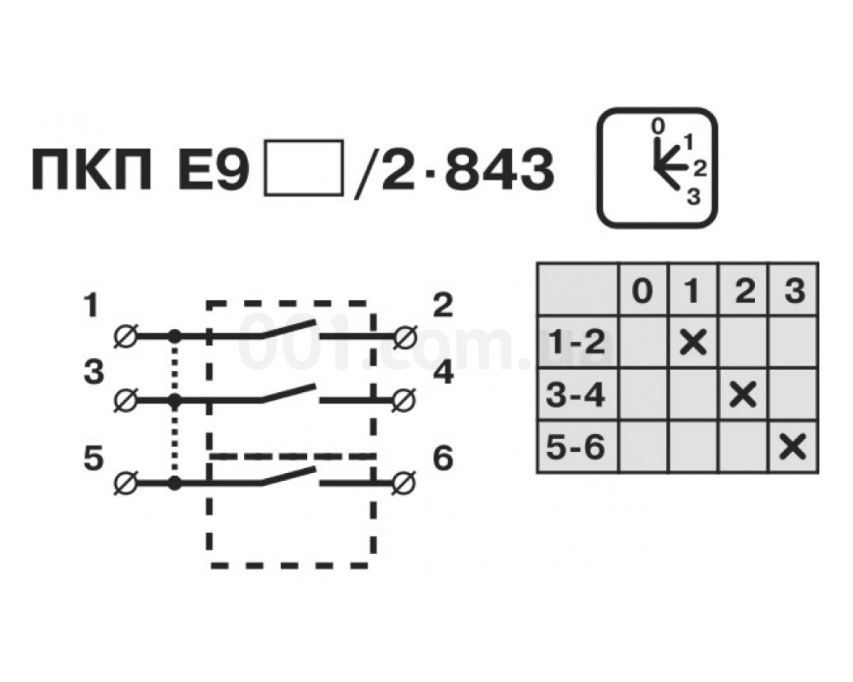 A0110010006 - Переключатель кулачковый пакетный ПКП Е9 16А/2.843 (0-1-2 .
