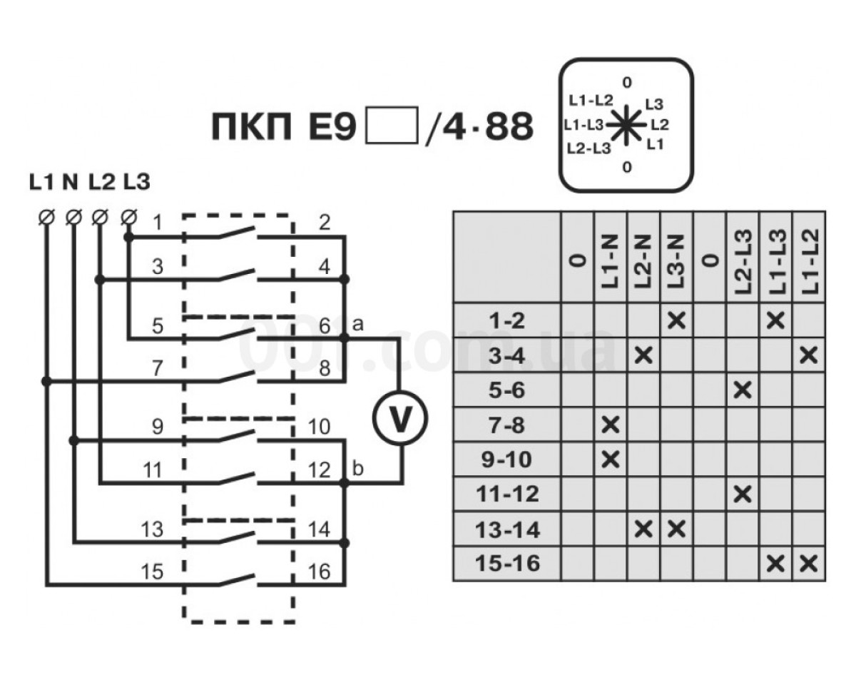 Перемикач кулачковий пакетний ПКП Е9 16А/4.88 (вимірювання напруги), АСКО-УКРЕМ 98_78.jpg - фото 5