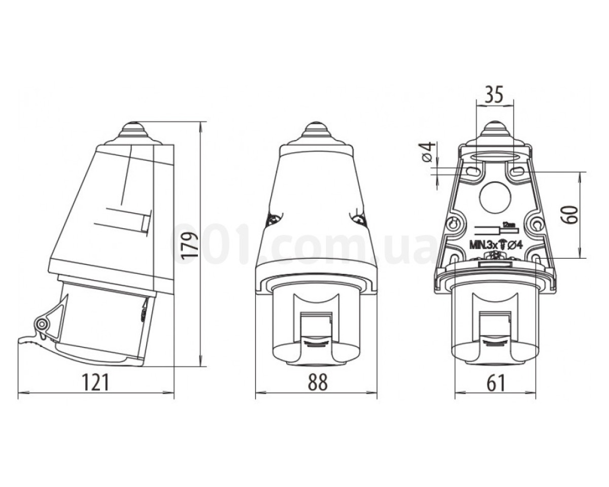 Розетка настінна EZ-3253 IP44 (32A, 400V, 3P+N+PE), ETI (Словенія) 98_78.jpg - фото 2