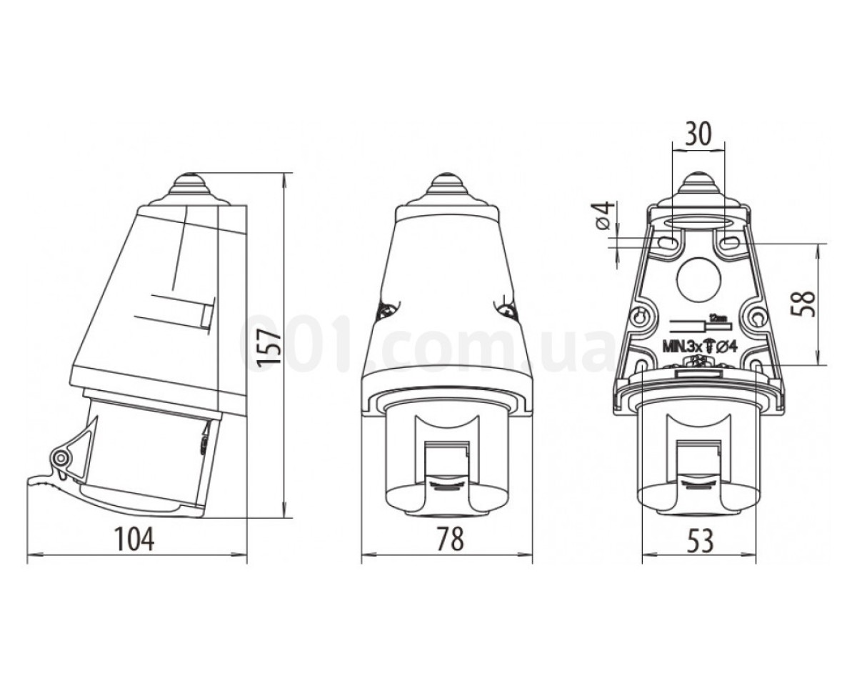 Розетка настінна EZ-1653 IP44 (16A, 400V, 3P+N+PE), ETI (Словенія) 98_78.jpg - фото 2