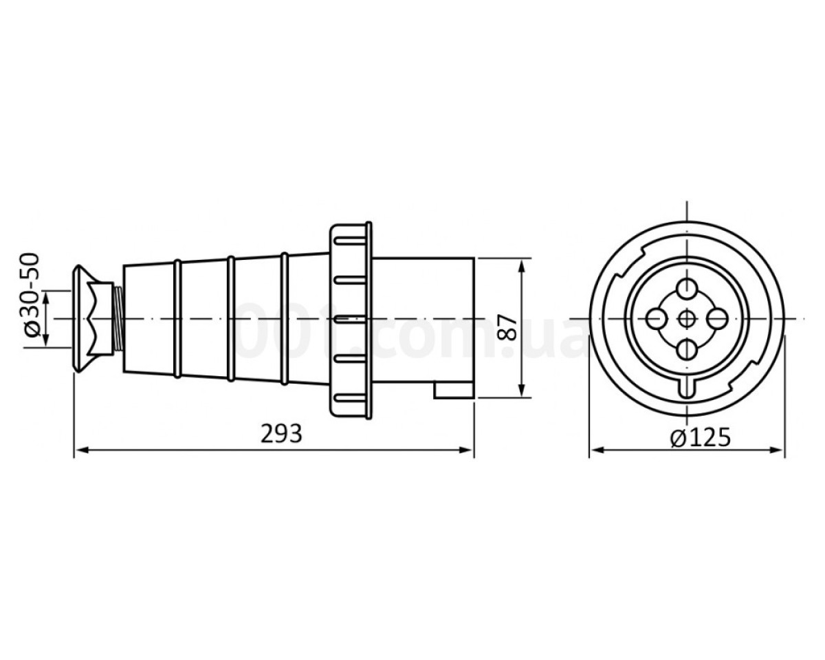 Вилка переносная ВП 125А/4 (044) 3P+PE 125А 415В IP67, АСКО-УКРЕМ 98_78.jpg - фото 2