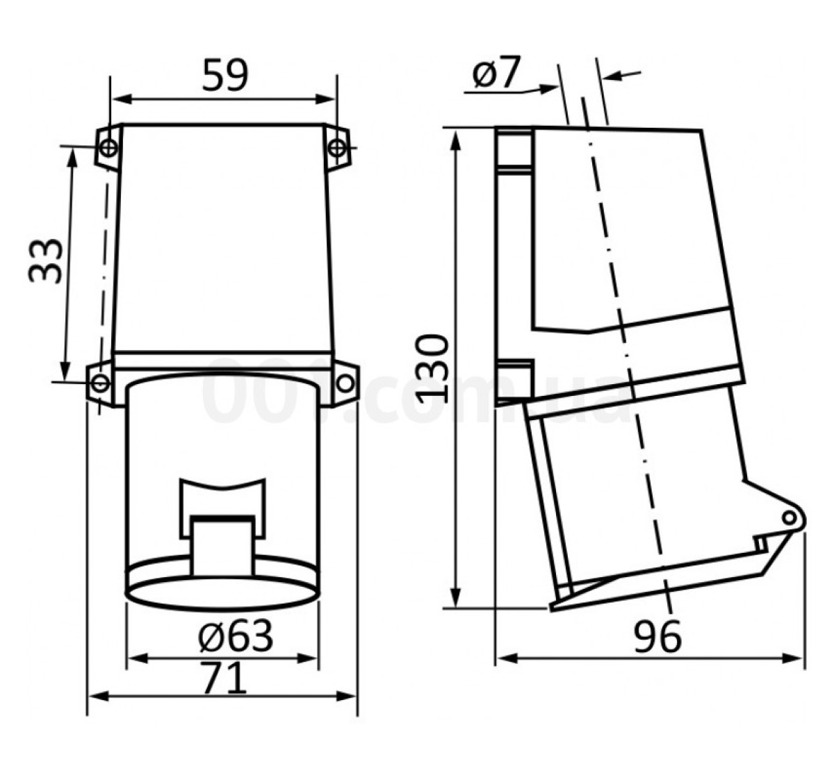 Розетка стаціонарна ГC 16А/5 (115) 3P+N+PE 16А 415В IP44, АСКО-УКРЕМ 98_92.jpg - фото 2