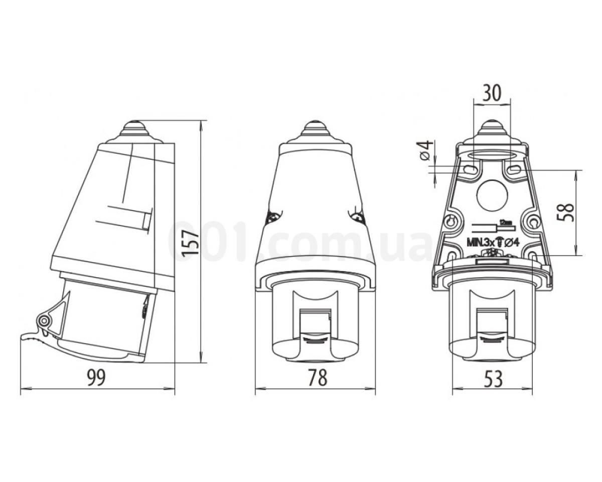 Розетка настінна EZ-1643 IP44 (16A, 400V, 3P+PE), ETI (Словенія) 98_78.jpg - фото 2