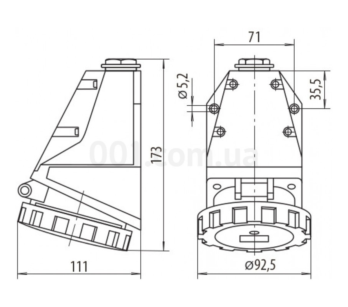 Розетка настінна EZH-3232 IP67 (32A, 230V, 2P+PE), ETI (Словенія) 98_86.jpg - фото 2