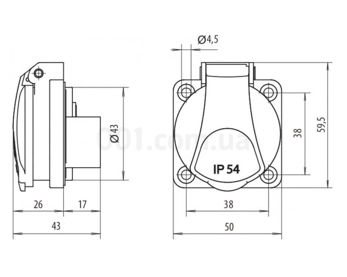 Розетка вбудовувана EE-16S IP54 (16A, 250V, Schuko), ETI (Словенія) 98_78.jpg - фото 2