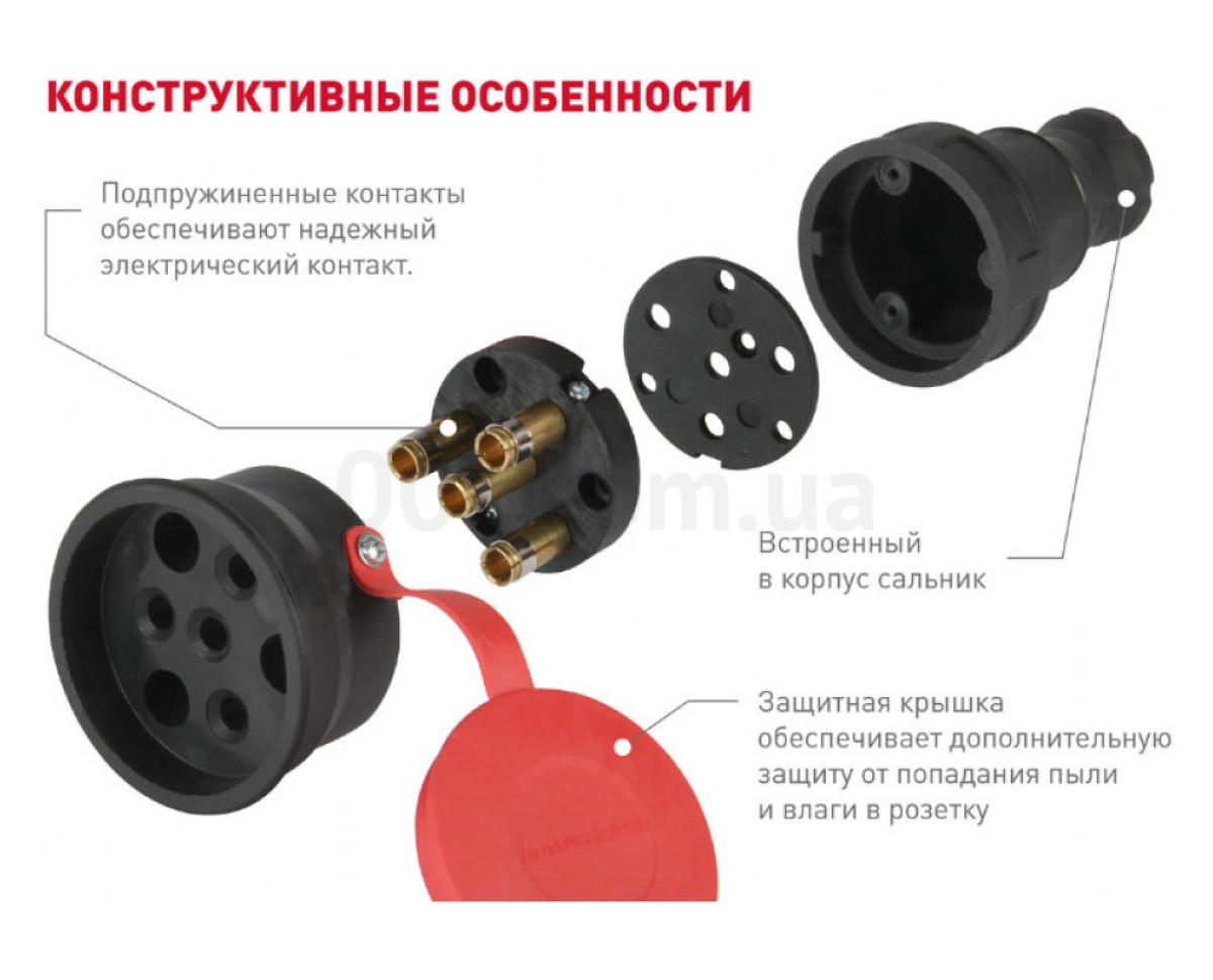 Розетка тримісна з захисною кришкою каучукова e.socket.rubber.029.3.16 2P+PE (Schuko) 16А 250В IP44, E.NEXT (Mutlusan) 98_79.jpg - фото 3