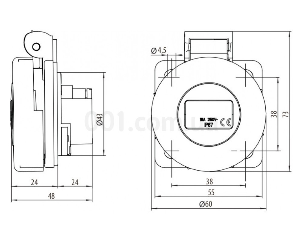 Розетка вбудовувана EEH-16S IP67 (16A, 250V, Schuko), ETI (Словенія) 98_78.jpg - фото 2