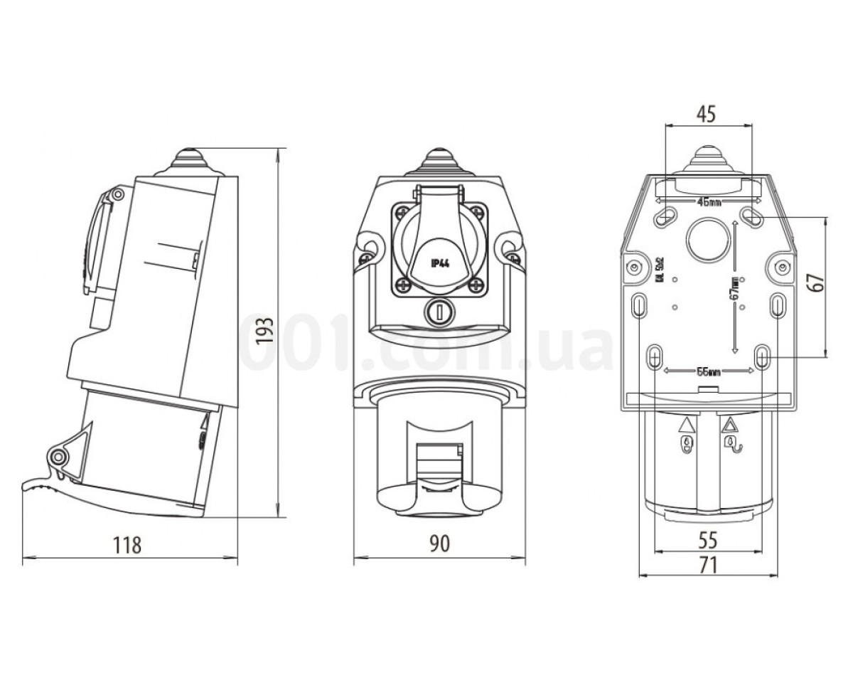 Розетка комбинированная EZCZ-S-3253 IP44 (32A, 400V/230V, 3P+N+PE / +EE 16S Schuko), ETI (Словения) 98_78.jpg - фото 2