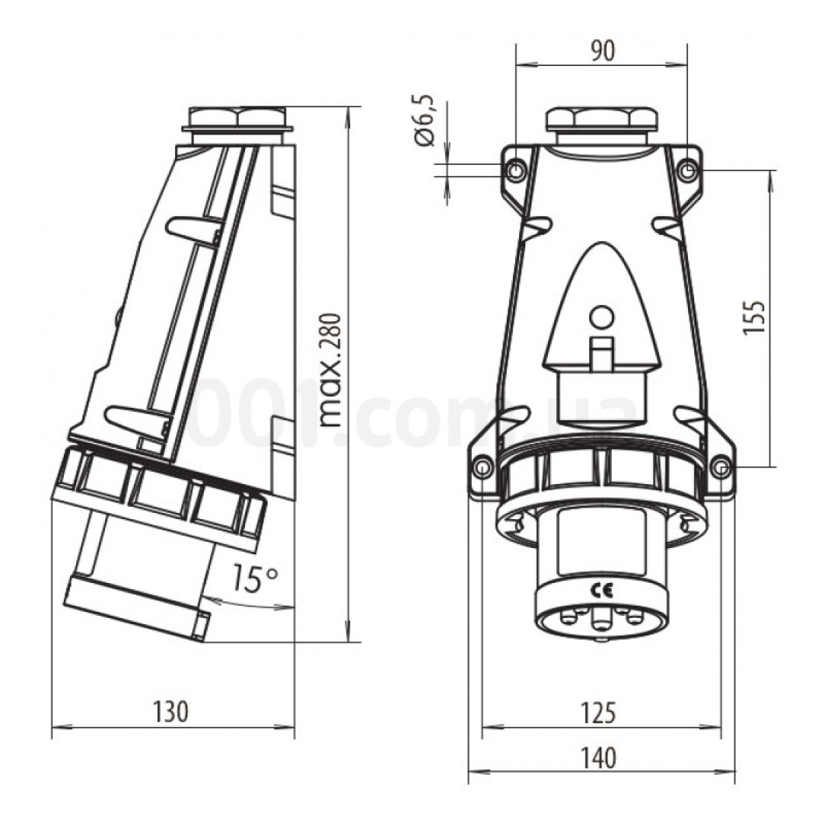 Вилка настінна EPH-6353 IP67 (63A, 400V, 3P+N+PE), ETI (Словенія) 98_98.jpg - фото 2