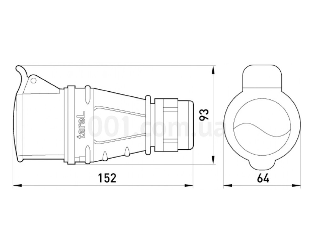Силова розетка переносна безгвинтова (136S) 3P+PE 32А 400В IP44, TAREL (Польща) 98_78.jpg - фото 2